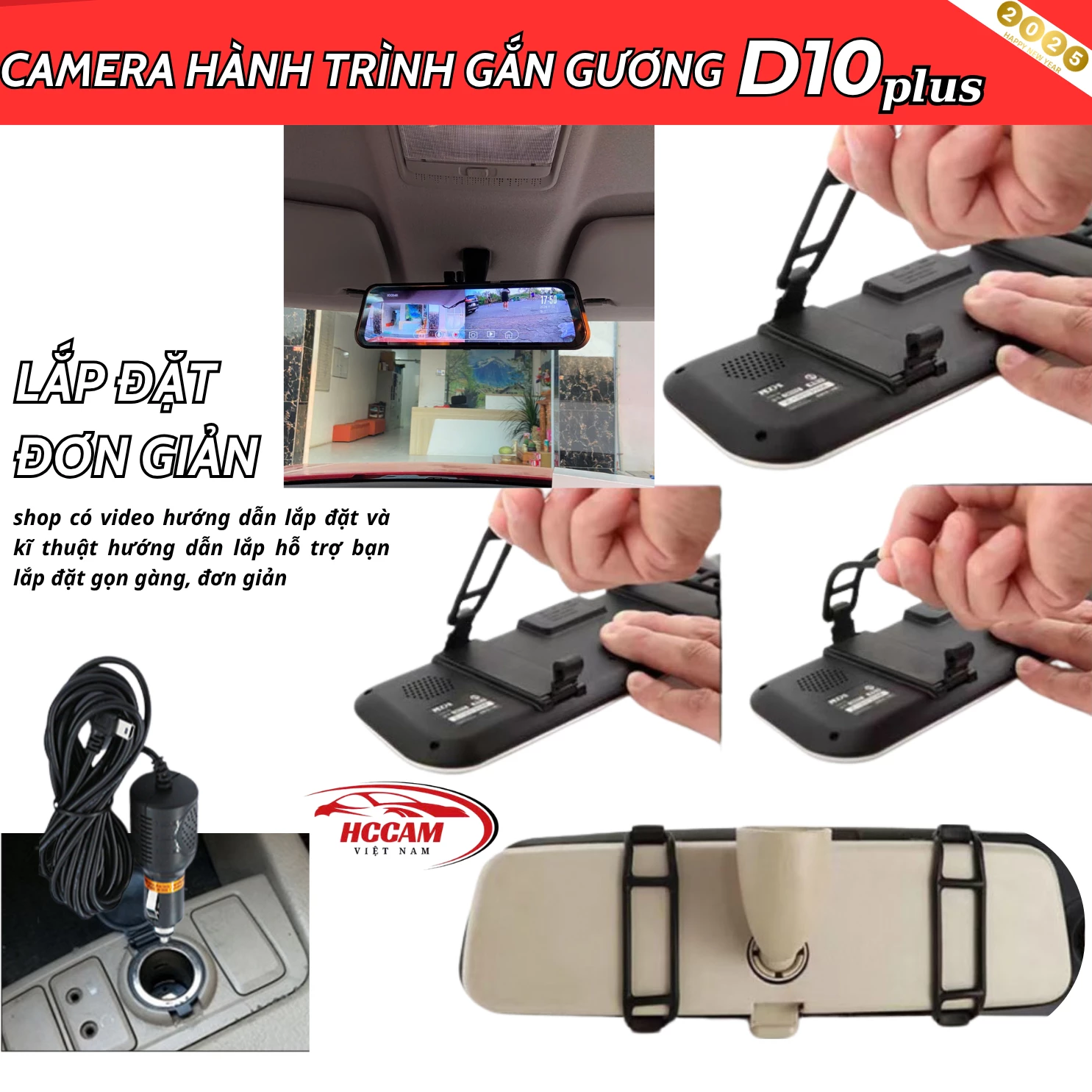 Camera hành trình D10Plus ghi hình vòng lặp thông minh 2 kênh trước sau, hỗ trợ vạch kẻ vùi xe, gắn gương tiện lợi, kết nối điện thoại trích xuất file nhanh chóng... 2