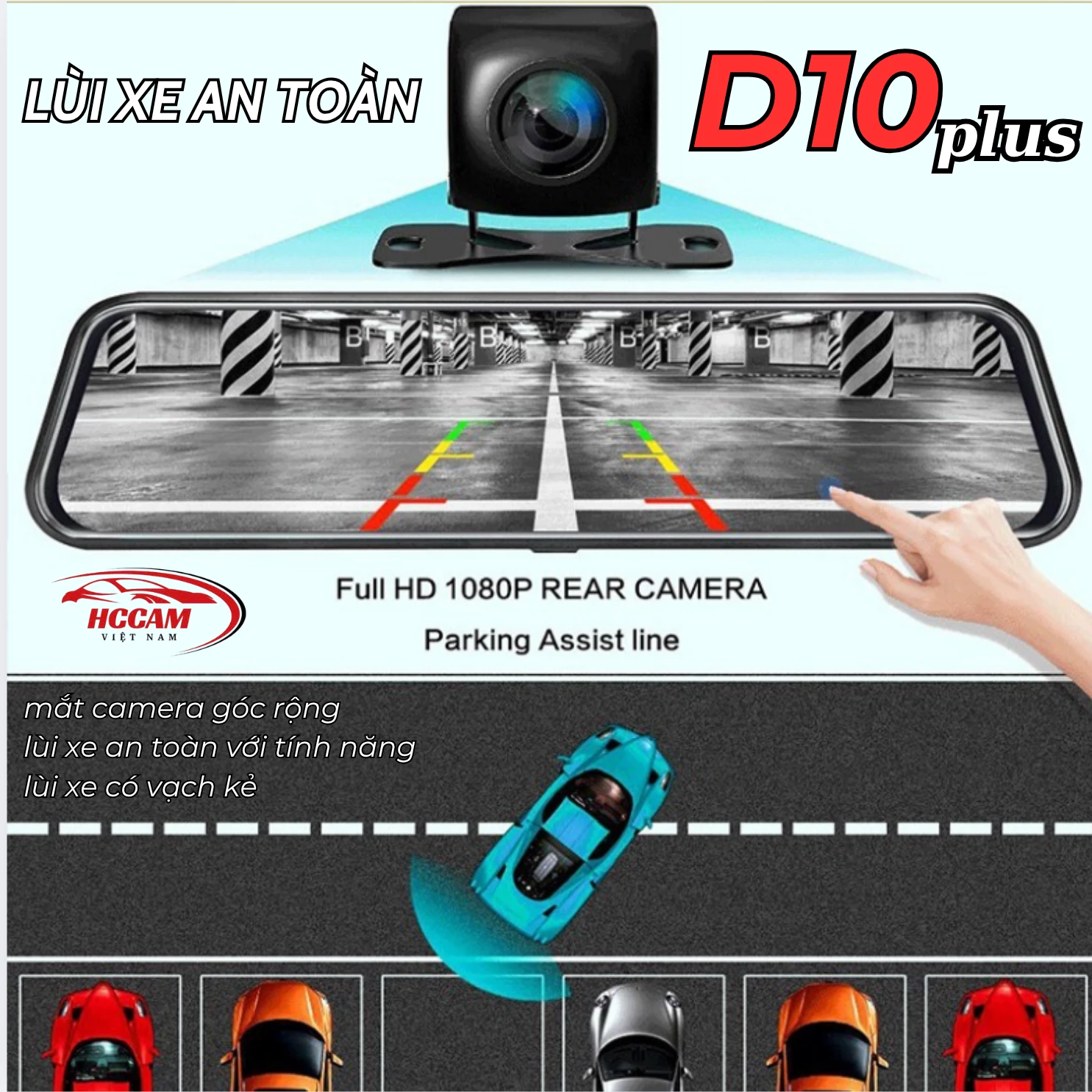 Camera hành trình D10Plus ghi hình vòng lặp thông minh 2 kênh trước sau, hỗ trợ vạch kẻ vùi xe, gắn gương tiện lợi, kết nối điện thoại trích xuất file nhanh chóng... 3