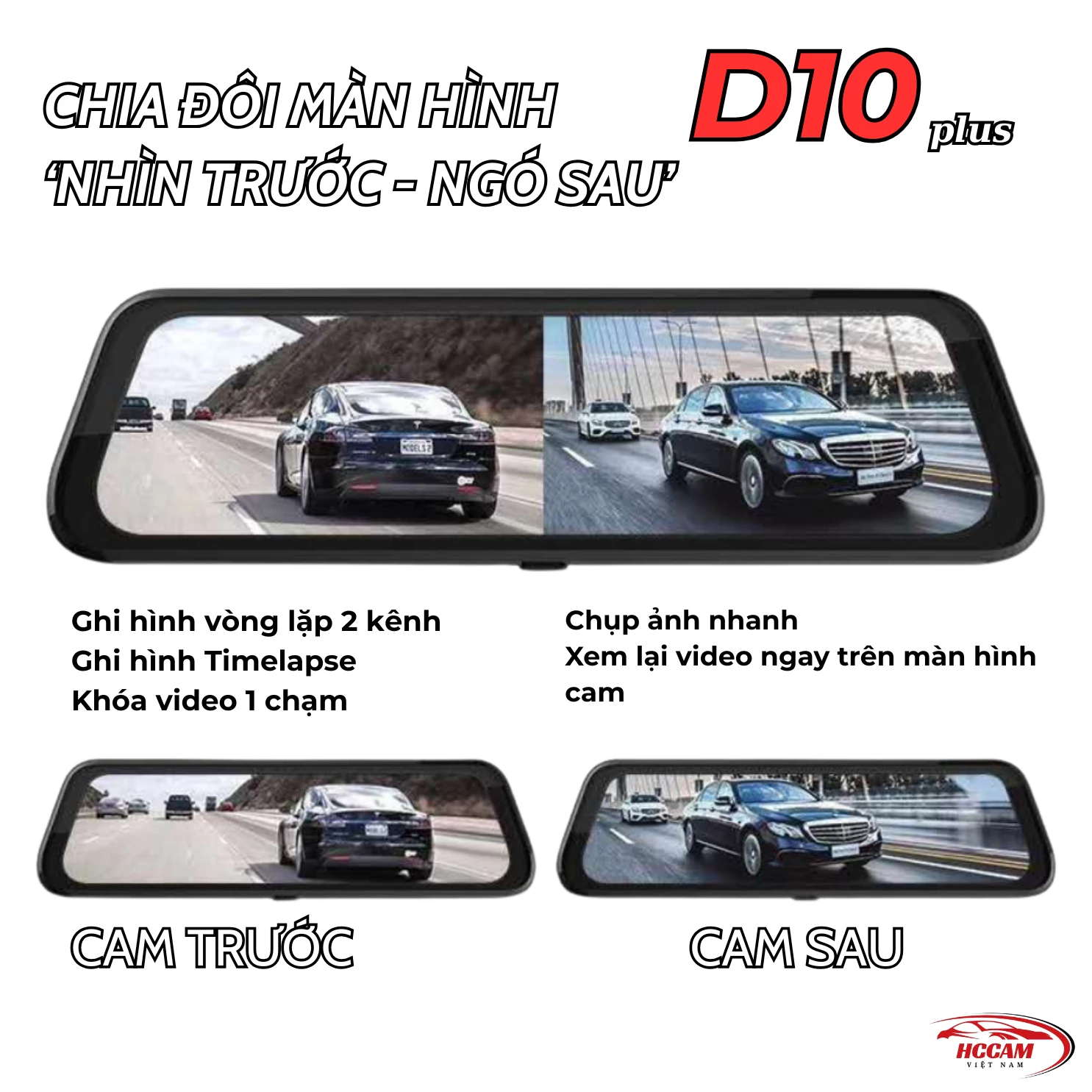 Camera hành trình D10Plus ghi hình vòng lặp thông minh 2 kênh trước sau, hỗ trợ vạch kẻ vùi xe, gắn gương tiện lợi, kết nối điện thoại trích xuất file nhanh chóng... 5
