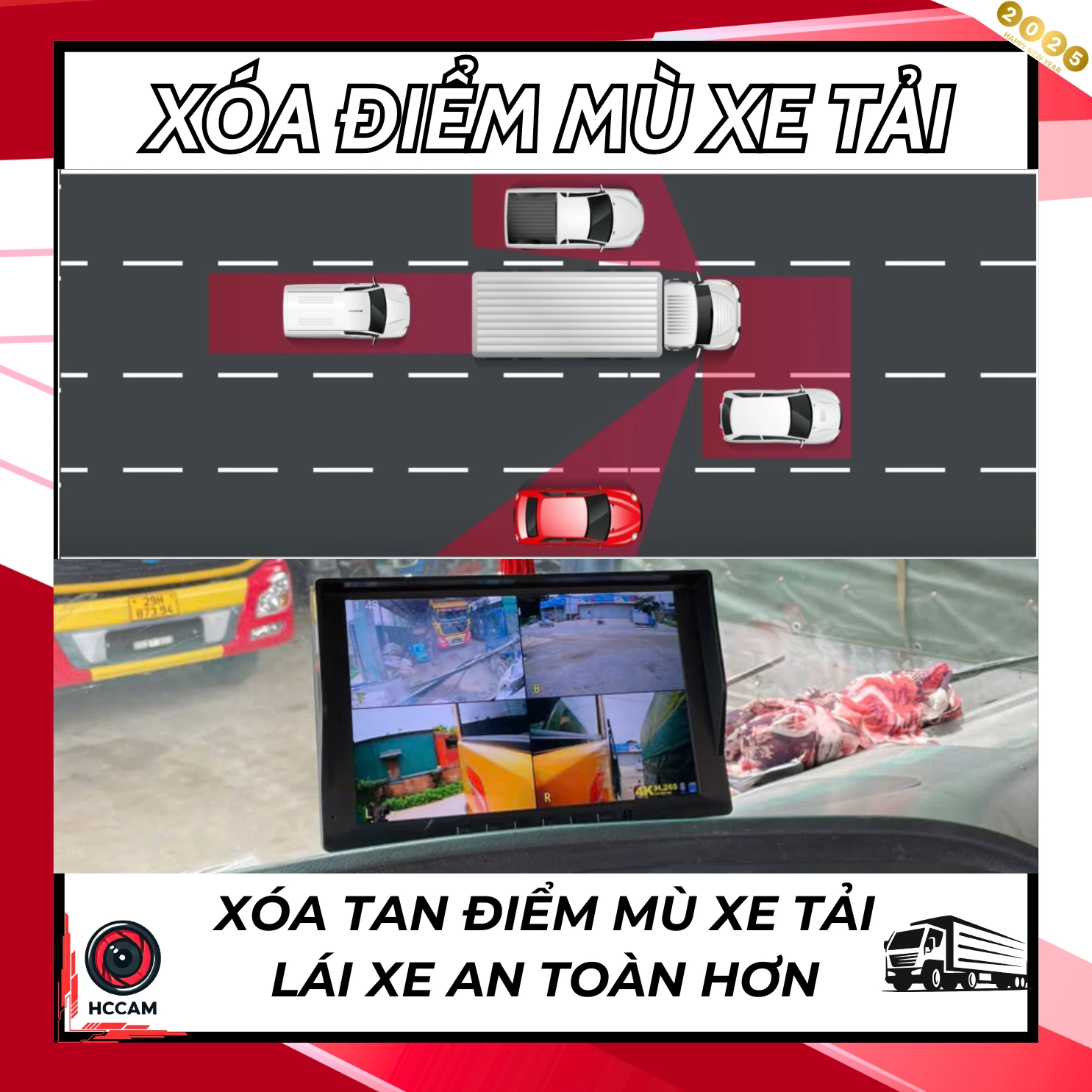 Camera hành trình TR07, 4 mắt camera sắc nét, chống nước IP68 giúp xóa điểm mù xe kích thước lớn. 1