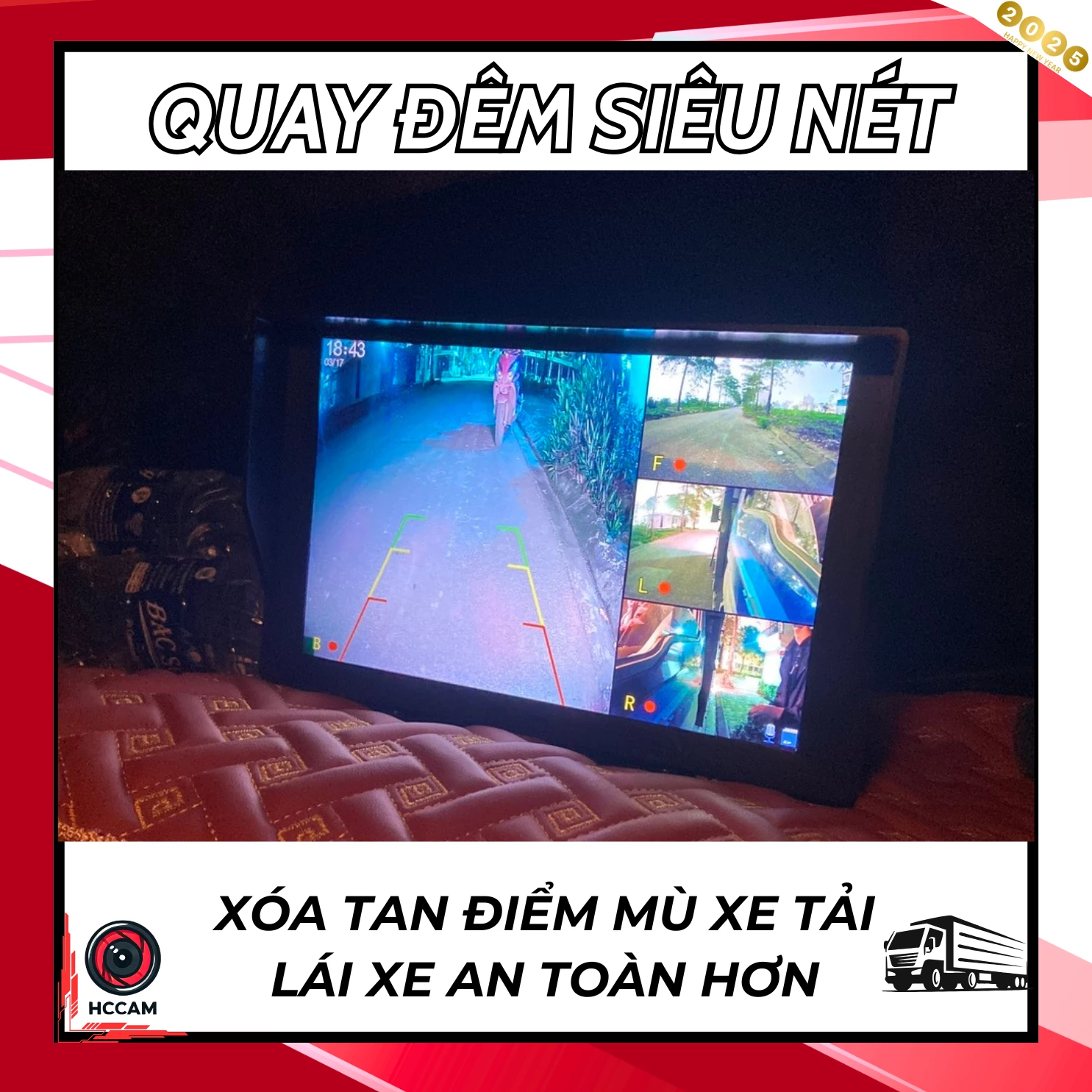 Camera hành trình TR07, 4 mắt camera sắc nét, chống nước IP68 giúp xóa điểm mù xe kích thước lớn. 3