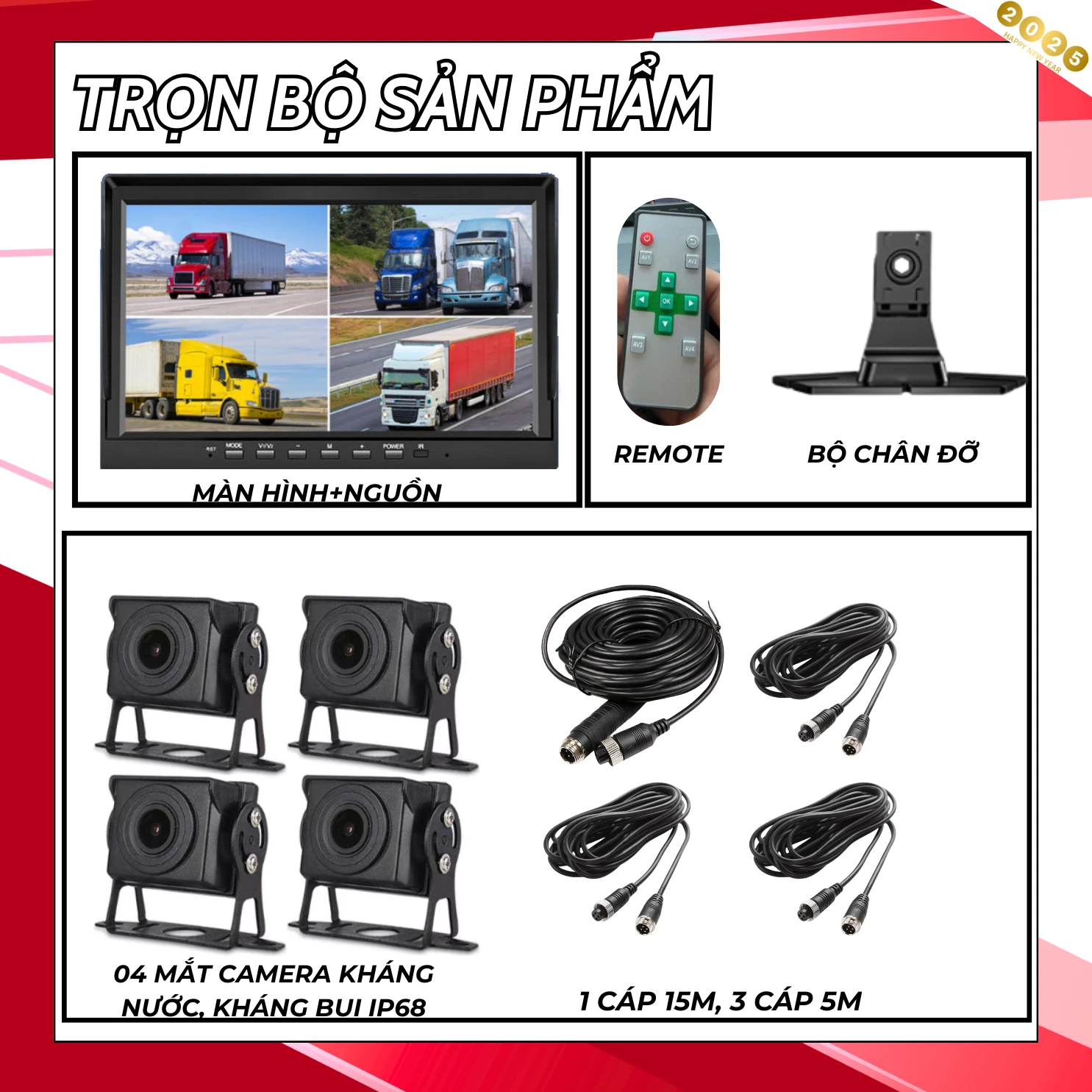 Camera hành trình TR07, 4 mắt camera sắc nét, chống nước IP68 giúp xóa điểm mù xe kích thước lớn. 7