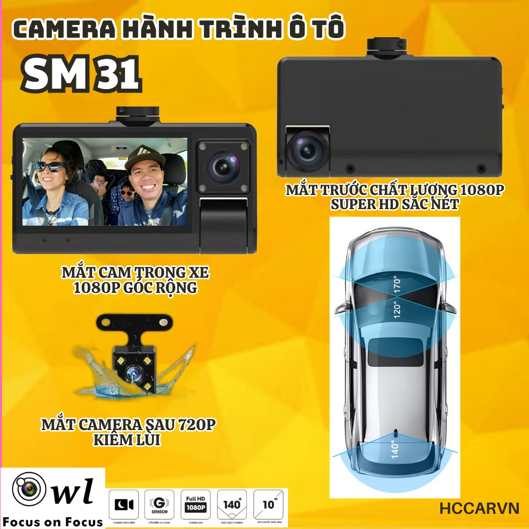 Camera hành trình ghi hình 3 mắt SM31, có kết nối điện thoại, tích hợp camera lùi và hồng ngoại quay trong xe... 2