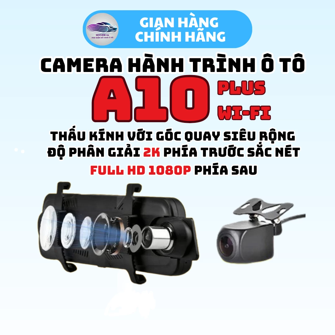 Camera hành trình A10 Plus WI-Fi, ghi hình vòng lặp thông minh 2 kênh trước sau, hỗ trợ vạch kẻ vùi xe, gắn gương tiện lợi, kết nối điện thoại trích xuất file nhanh chóng... 2