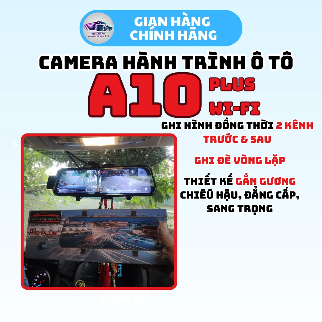 Camera hành trình A10 Plus WI-Fi, ghi hình vòng lặp thông minh 2 kênh trước sau, hỗ trợ vạch kẻ vùi xe, gắn gương tiện lợi, kết nối điện thoại trích xuất file nhanh chóng... 4