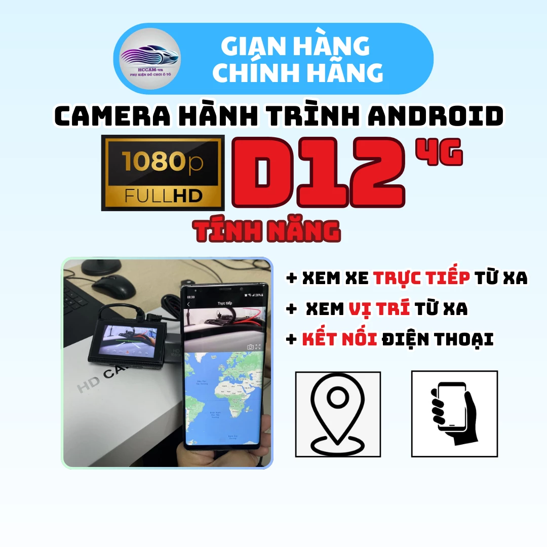 Camera hành trình Android D12 4g, Cảnh báo tốc độ, cảnh báo phạt nguội, xem xe online, giải trí online 3