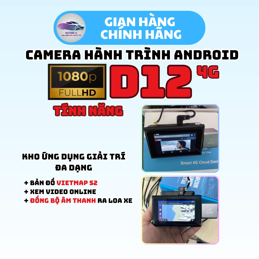 Camera hành trình Android D12 4g, Cảnh báo tốc độ, cảnh báo phạt nguội, xem xe online, giải trí online 2