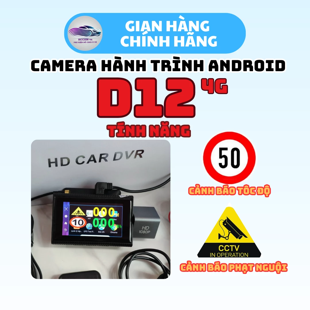 Camera hành trình Android D12 4g, Cảnh báo tốc độ, cảnh báo phạt nguội, xem xe online, giải trí online 1