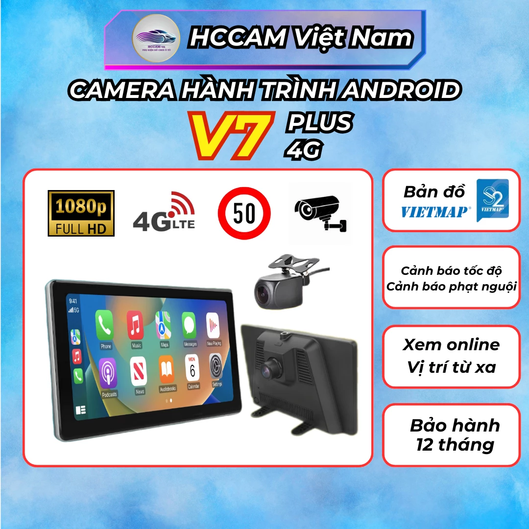 Camera hành trình Android V7 4G, cảnh báo tốc độ, cảnh báo phạt nguội, ghi đè vòng lặp thông minh, xem xe online...