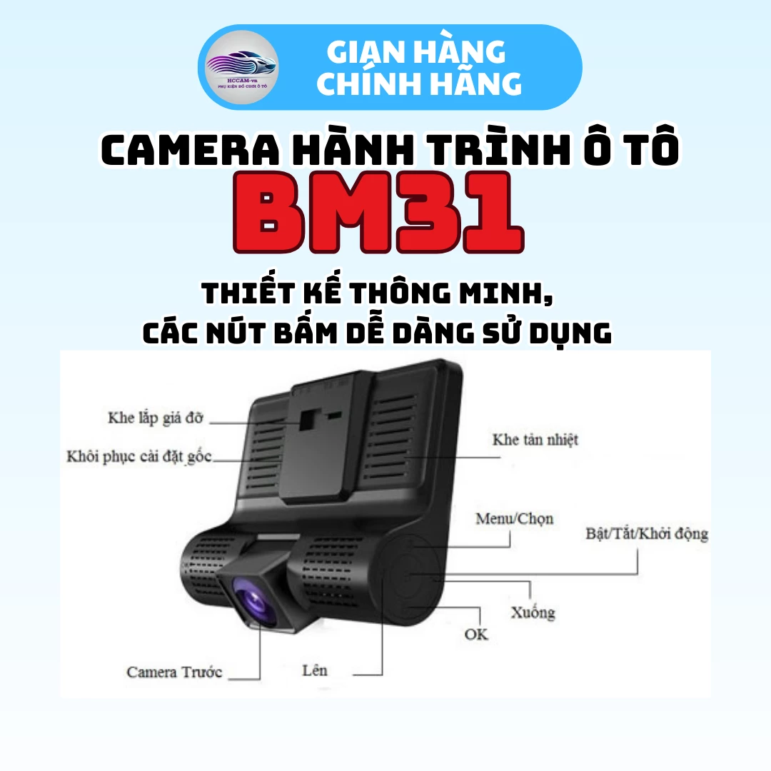 Camera hành trình BM31, ghi hình đồng thời 3 mắt cam, có chế độ vạch kẻ lùi, giao diện tiếng việt dễ sử dụng, ghi đè vòng lặp thông minh 2