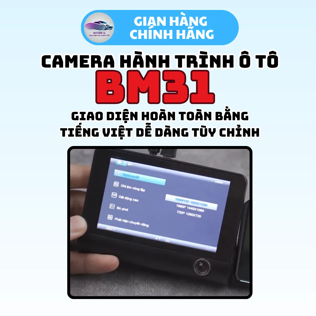 Camera hành trình BM31, ghi hình đồng thời 3 mắt cam, có chế độ vạch kẻ lùi, giao diện tiếng việt dễ sử dụng, ghi đè vòng lặp thông minh 3