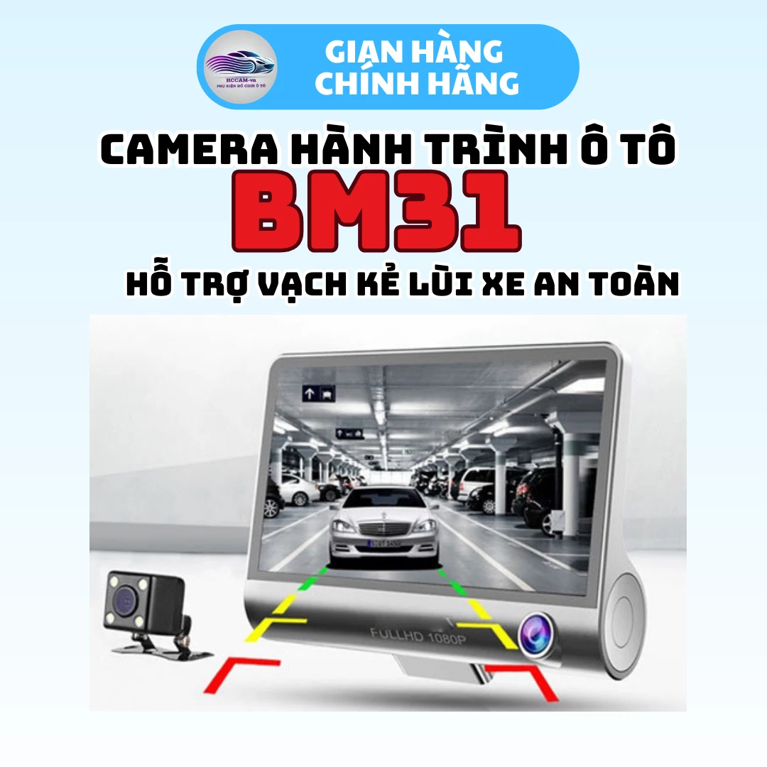 Camera hành trình BM31, ghi hình đồng thời 3 mắt cam, có chế độ vạch kẻ lùi, giao diện tiếng việt dễ sử dụng, ghi đè vòng lặp thông minh 5