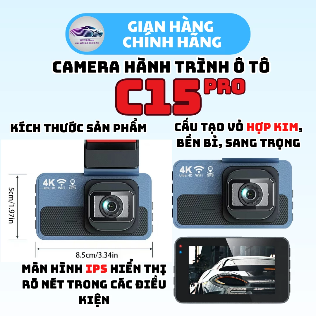 Camera hành trình C15 pro ghi hình 2 kênh chất lượng 4k+1080P, ADAS, BSD, LCA 2