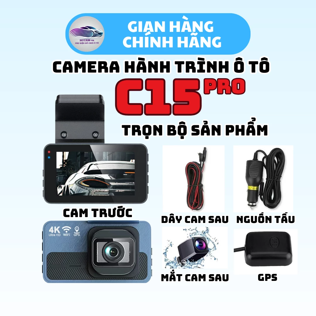 Camera hành trình C15 pro ghi hình 2 kênh chất lượng 4k+1080P, ADAS, BSD, LCA 3