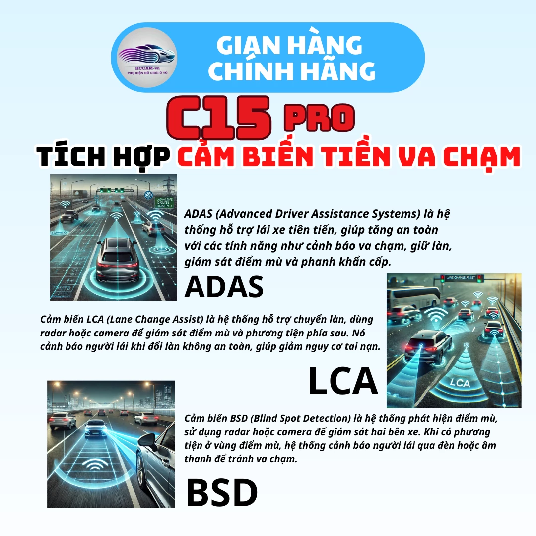 Camera hành trình C15 pro ghi hình 2 kênh chất lượng 4k+1080P, ADAS, BSD, LCA 4