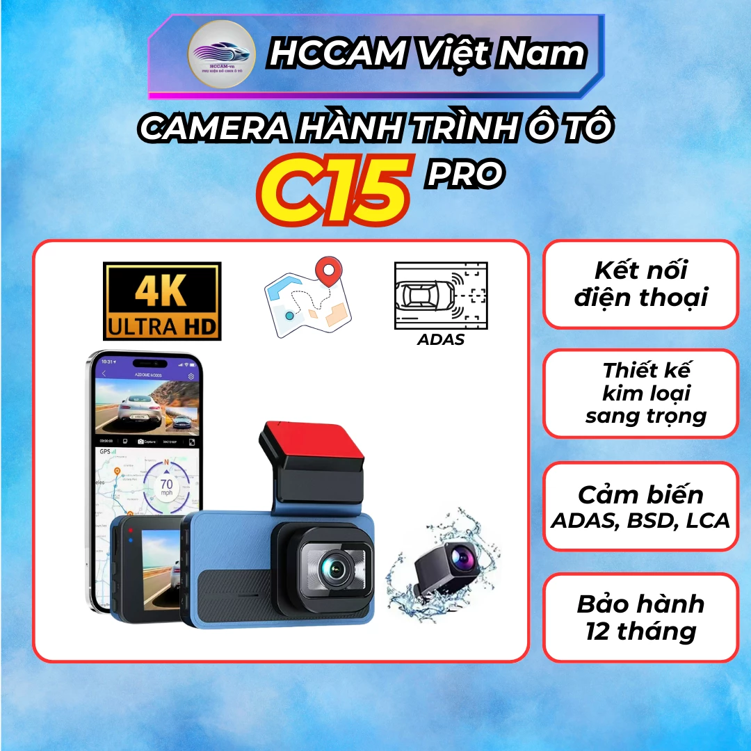 Camera hành trình C15 pro ghi hình 2 kênh chất lượng 4k+1080P, ADAS, BSD, LCA