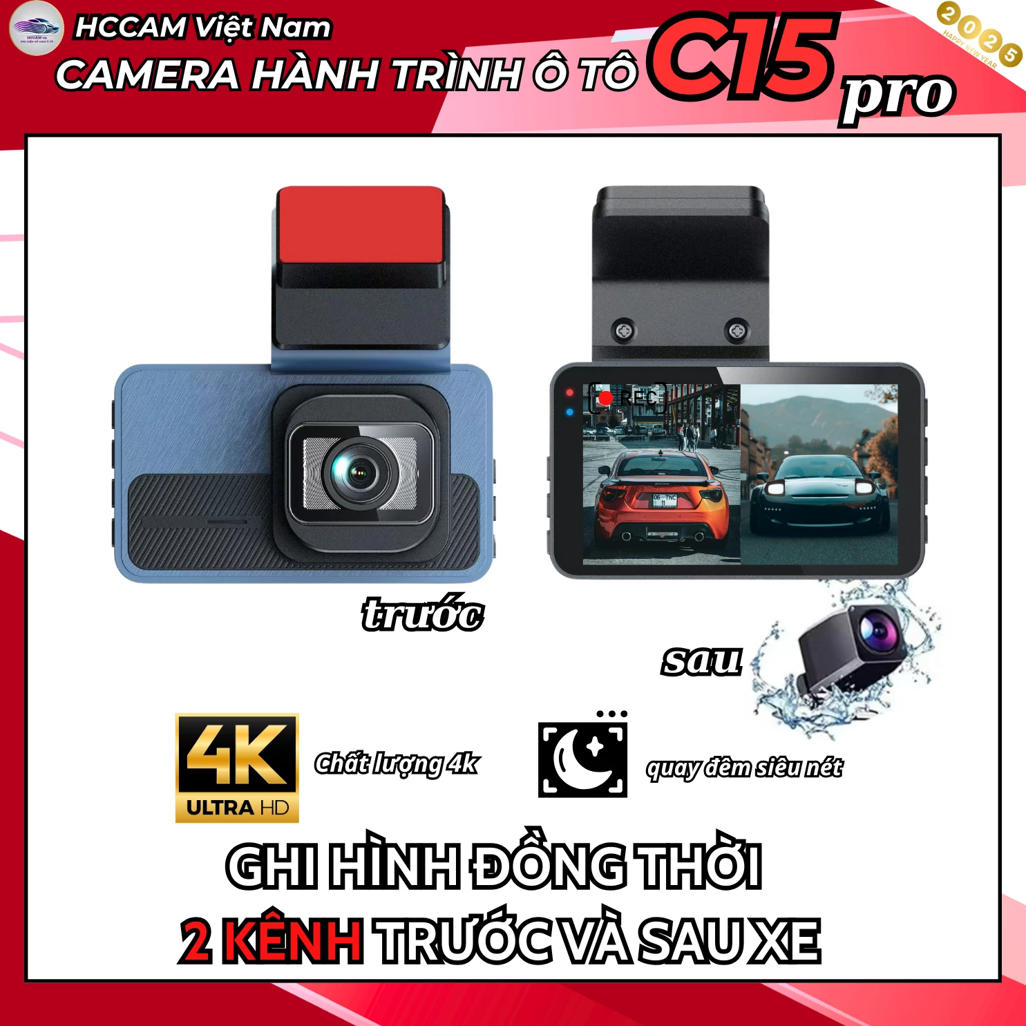 Camera hành trình C15 pro ghi hình 2 kênh chất lượng 4k+1080P, ADAS, BSD, LCA 1