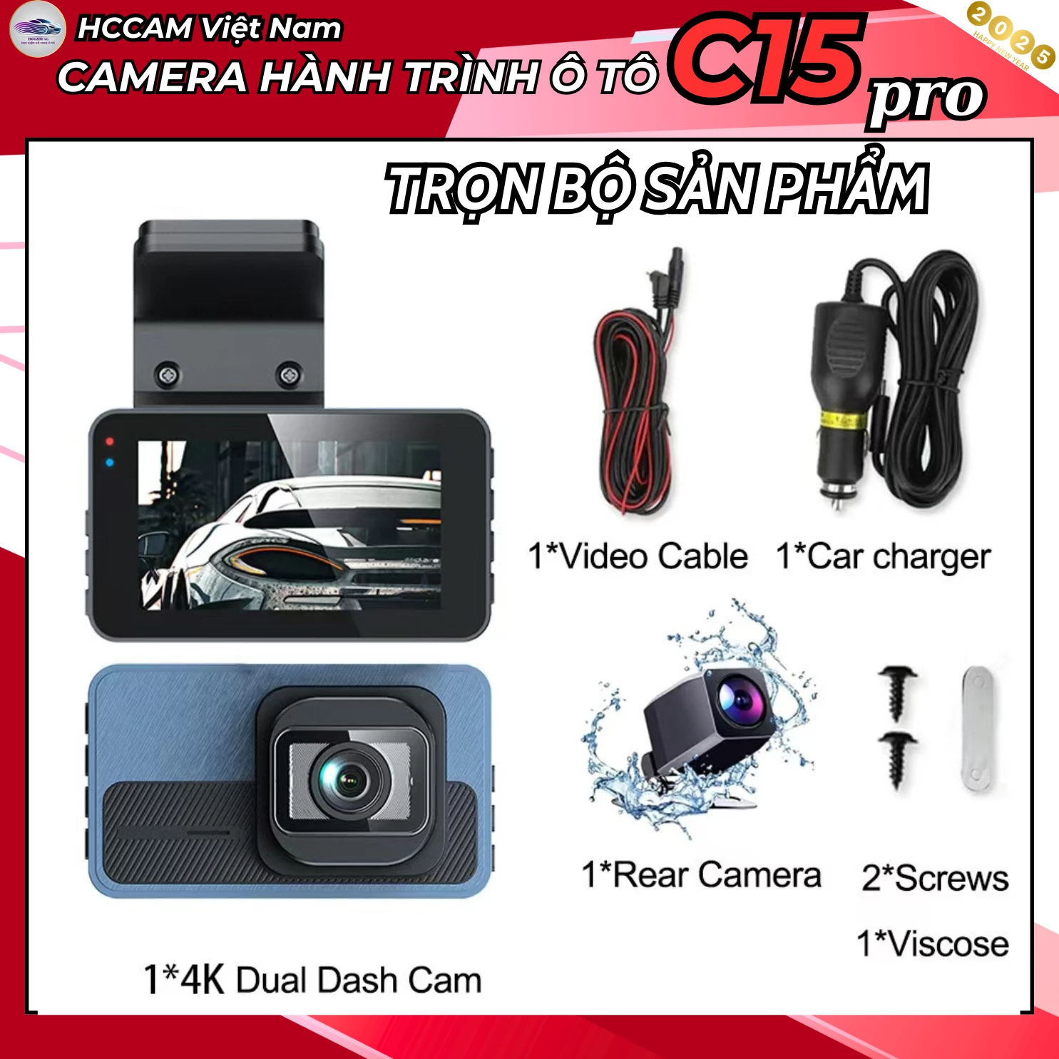 Camera hành trình C15 pro ghi hình 2 kênh chất lượng 4k+1080P, ADAS, BSD, LCA 5