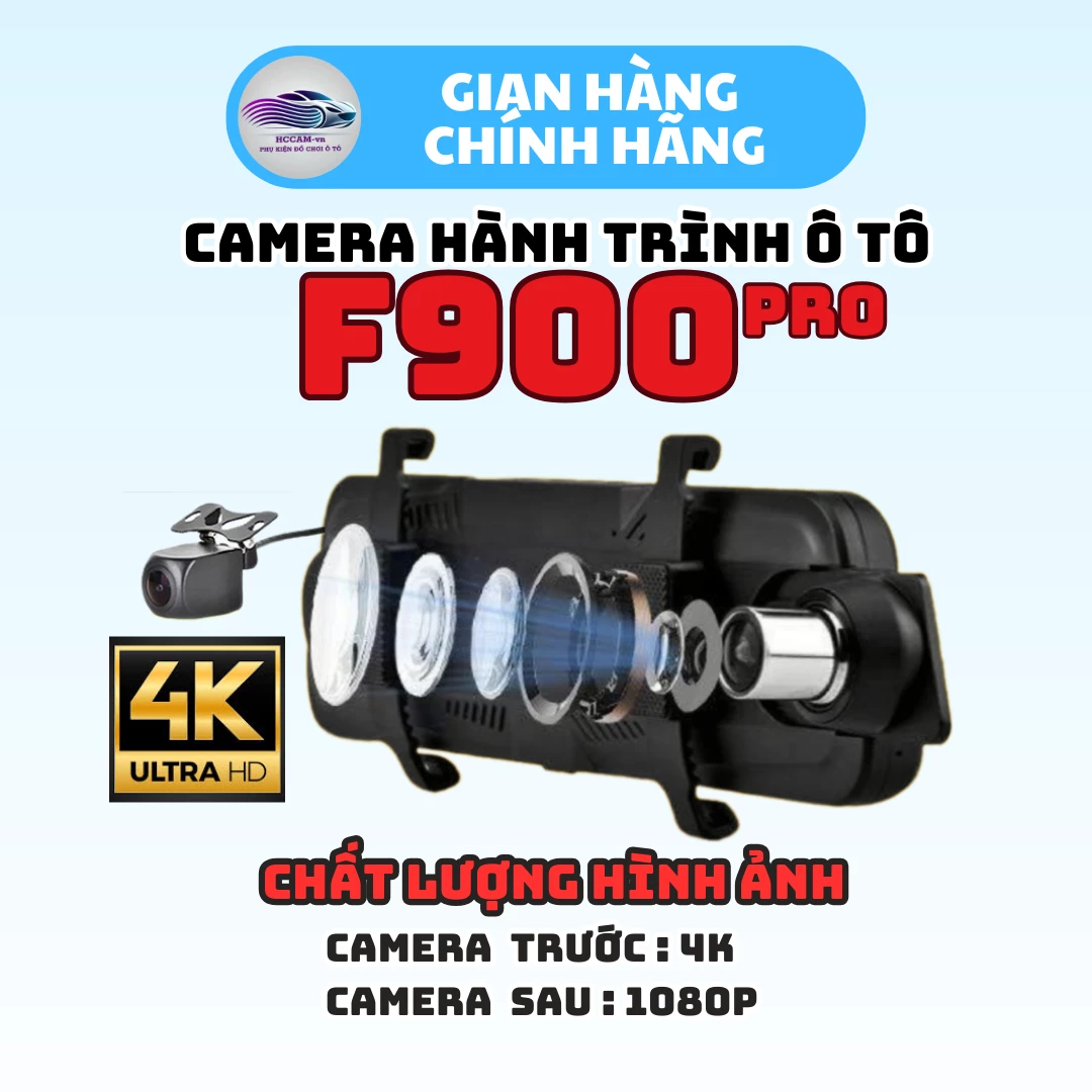 Camera hành trình gắn gương HCCam F900 Pro ghi hình đồng thời 2 kênh, kết nối carplay, android auto không dây... 1