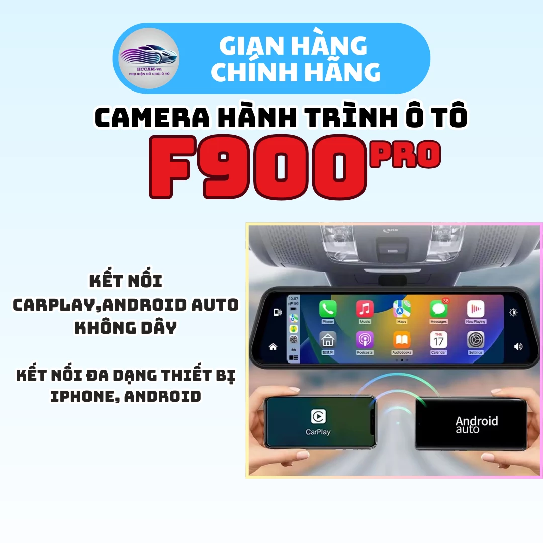 Camera hành trình gắn gương HCCam F900 Pro ghi hình đồng thời 2 kênh, kết nối carplay, android auto không dây... 2