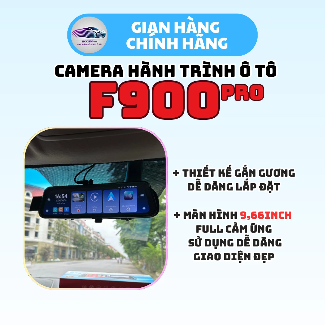 Camera hành trình gắn gương HCCam F900 Pro ghi hình đồng thời 2 kênh, kết nối carplay, android auto không dây... 3