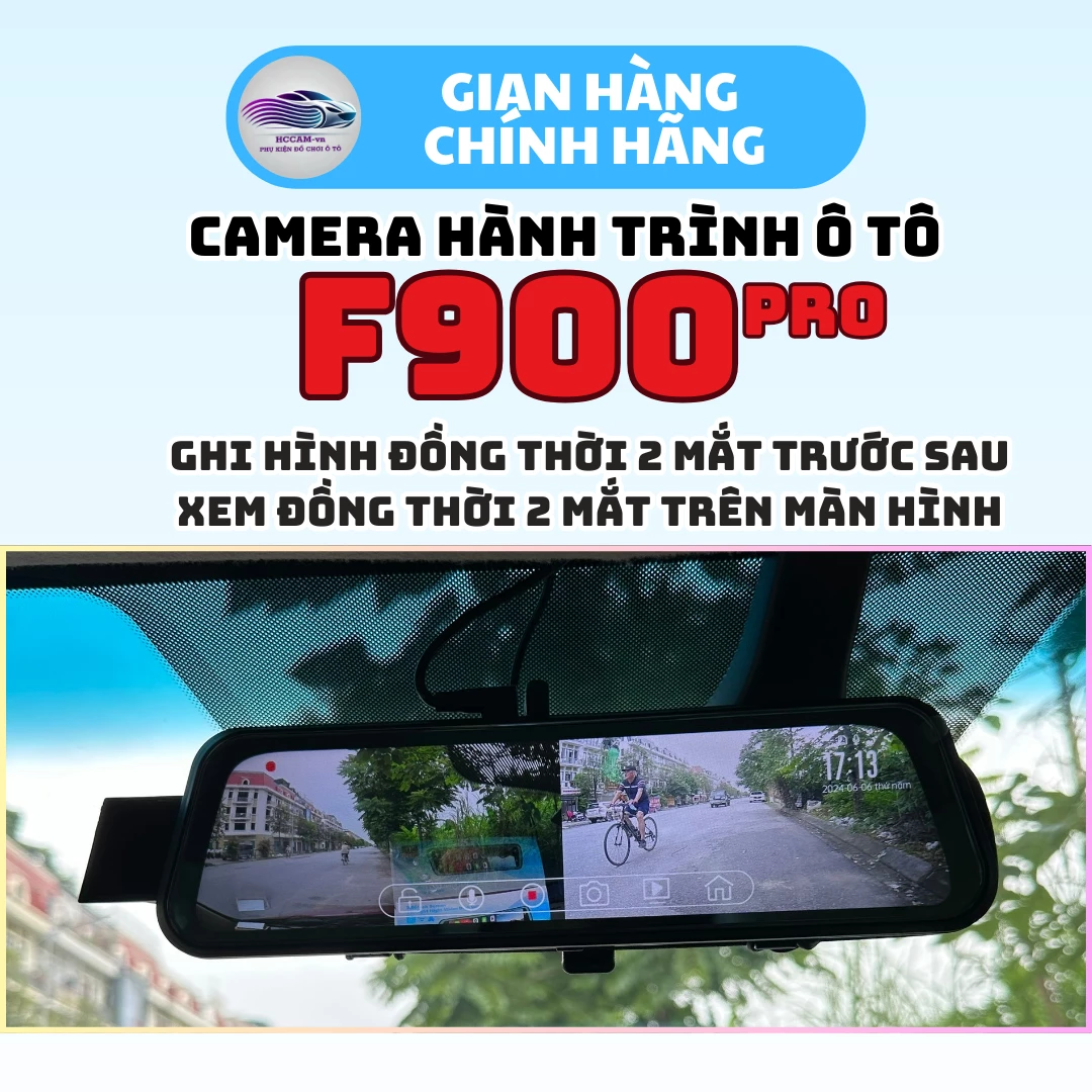 Camera hành trình gắn gương HCCam F900 Pro ghi hình đồng thời 2 kênh, kết nối carplay, android auto không dây... 5