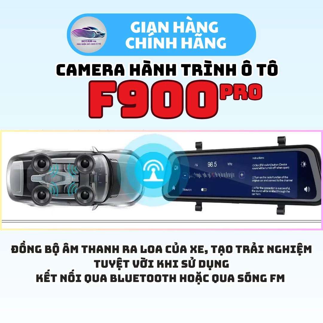 Camera hành trình gắn gương HCCam F900 Pro ghi hình đồng thời 2 kênh, kết nối carplay, android auto không dây... 6