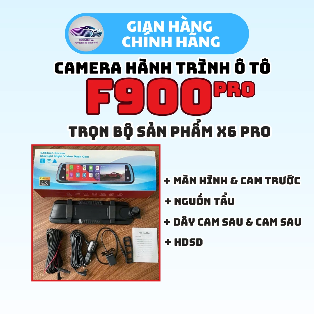 Camera hành trình gắn gương HCCam F900 Pro ghi hình đồng thời 2 kênh, kết nối carplay, android auto không dây... 9