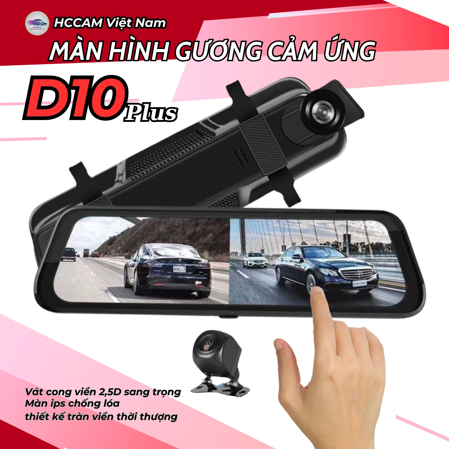 Camera hành trình gắn gương HCCam D10plus Carplay - ghi hình đồng thời 2 kênh, kết nối carplay, android auto không dây... 7