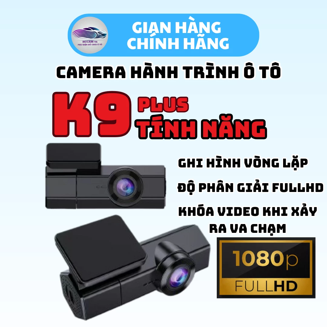 Camera hành trình K9 plus, ghi hình FULLHD 1080P, kết nối điện thoại xoay 360 độ quay trước hoăc trong xe. 2