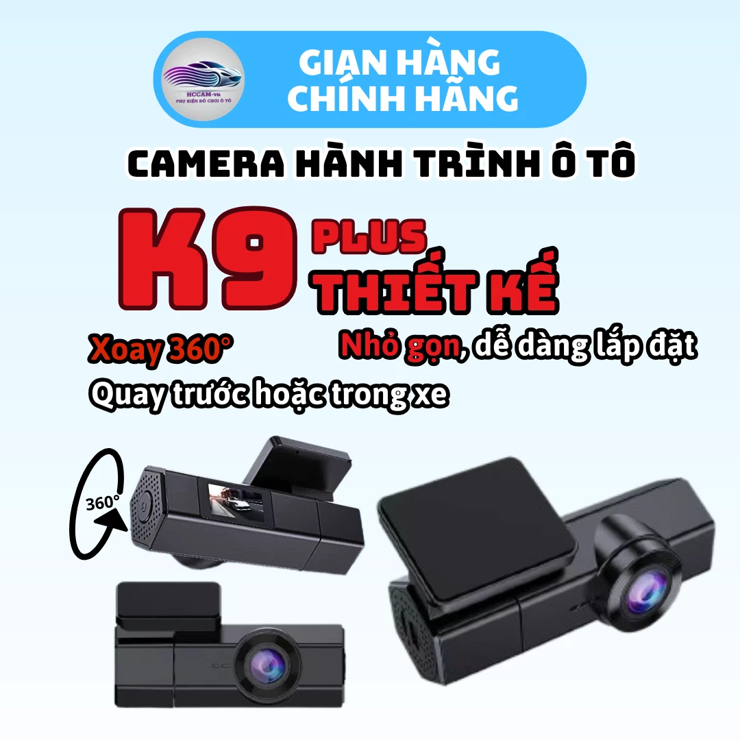 Camera hành trình K9 plus, ghi hình FULLHD 1080P, kết nối điện thoại xoay 360 độ quay trước hoăc trong xe. 3