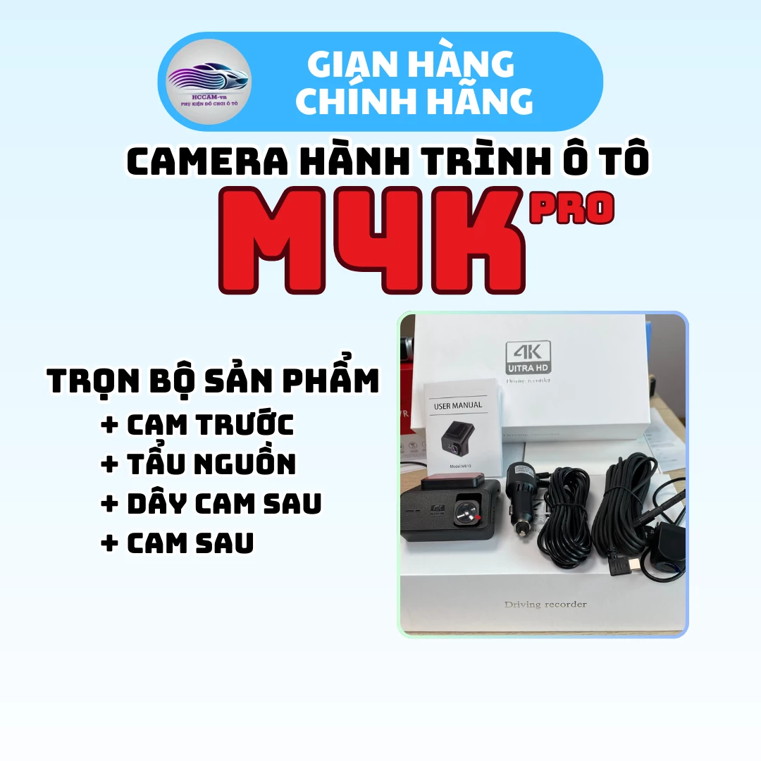 M4K Pro - Camera Hành Trình 4K + 1080p Ghi Hình Toàn Diện Trước Sau, Kết Nối Điện Thoại Hiện Đại, Ghi hình vòng lặp thông minh. 1