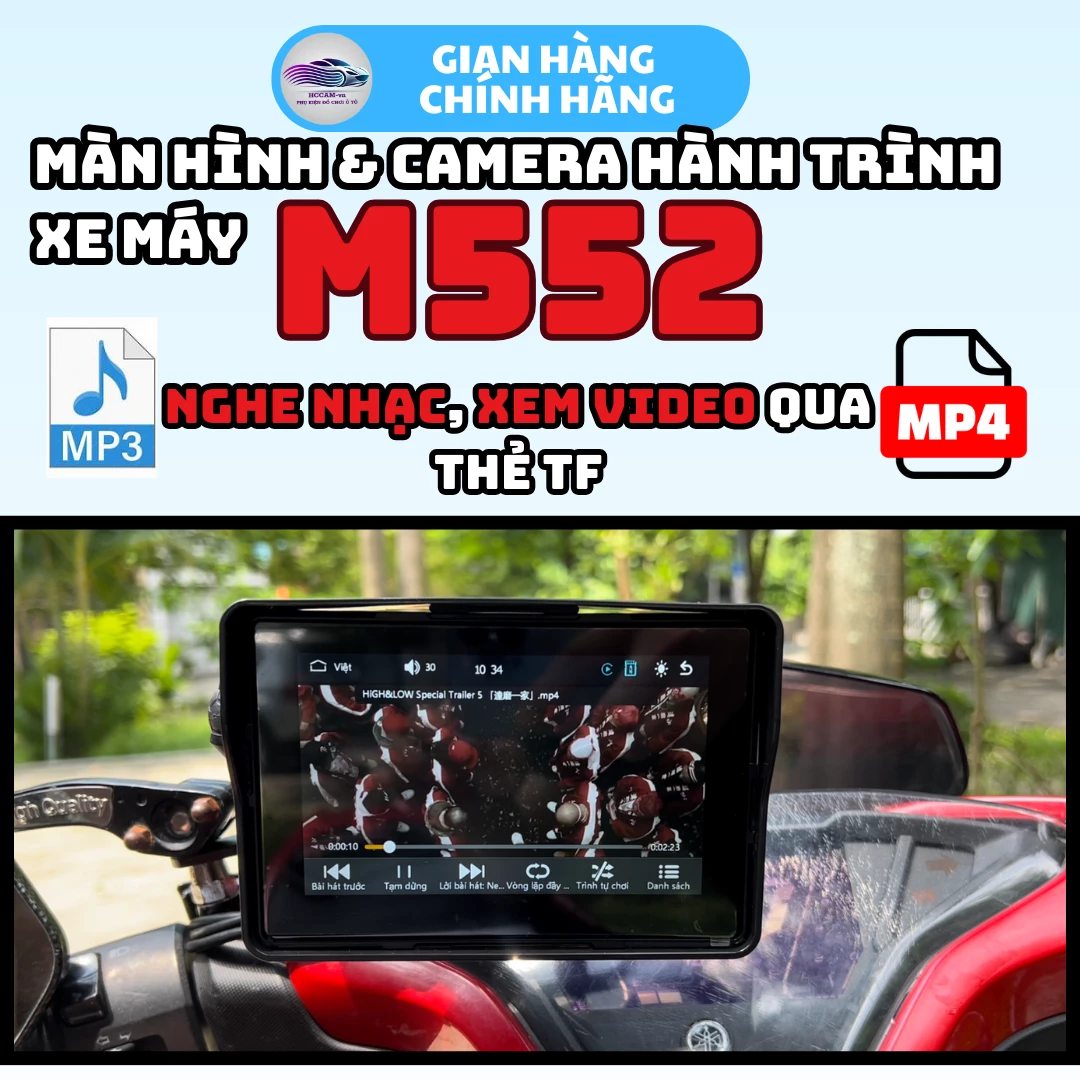 Camera hành trình kiêm màn hình xe máy M552 Full HD 1080, Kết nối CarPlay và Android Auto, Chống nước IP67, Hỗ trợ Bản đồ chỉ đường qua kết nối điện thoại và Ghi hình vòng lặp 4