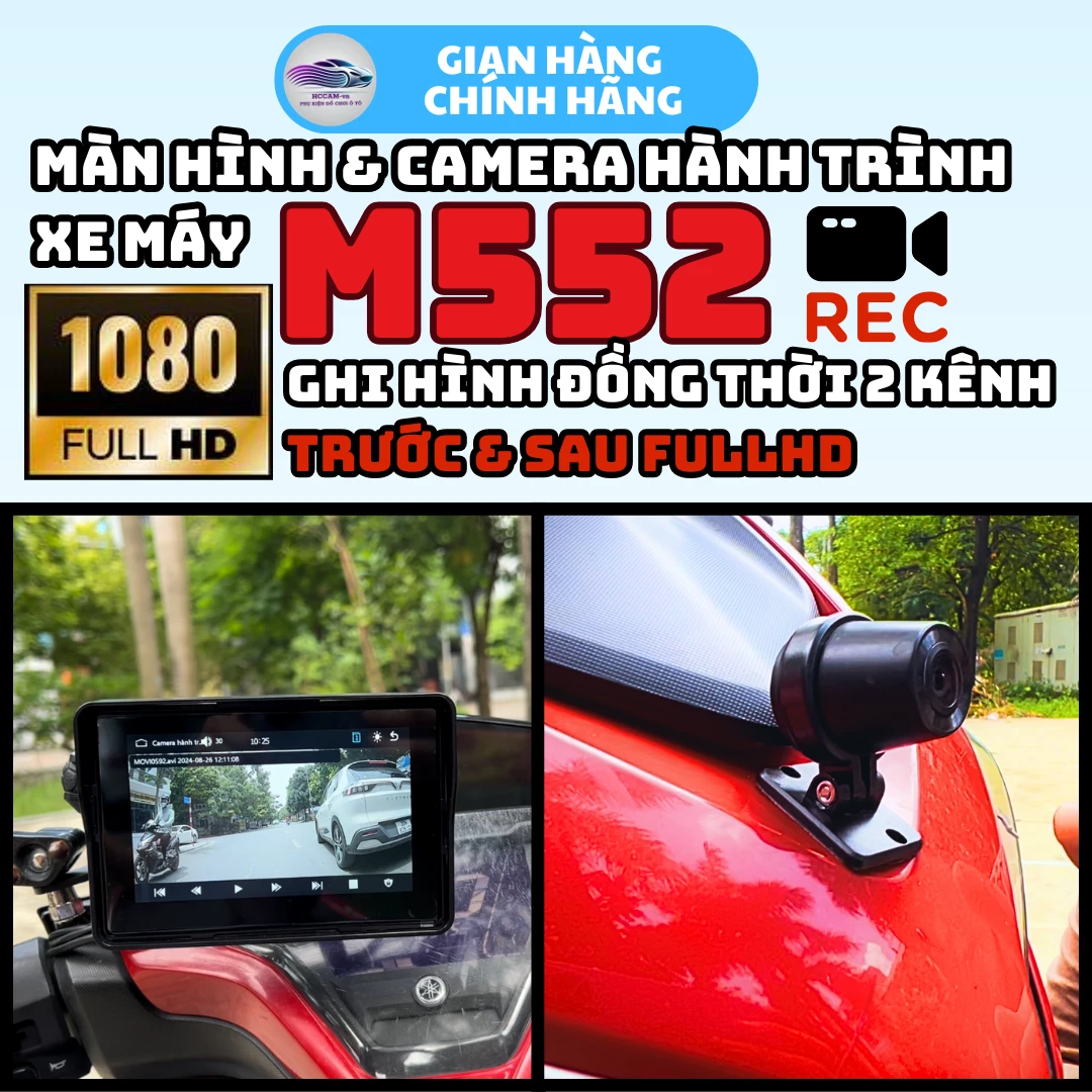 Camera hành trình kiêm màn hình xe máy M552 Full HD 1080, Kết nối CarPlay và Android Auto, Chống nước IP67, Hỗ trợ Bản đồ chỉ đường qua kết nối điện thoại và Ghi hình vòng lặp 8