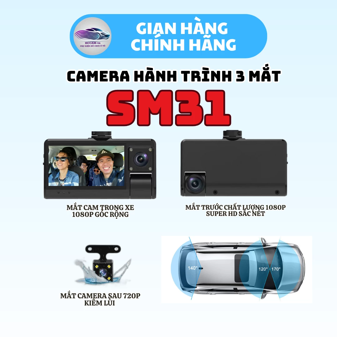 Camera hành trình ghi hình 3 mắt SM31, có kết nối điện thoại, tích hợp camera lùi và hồng ngoại quay trong xe... 1