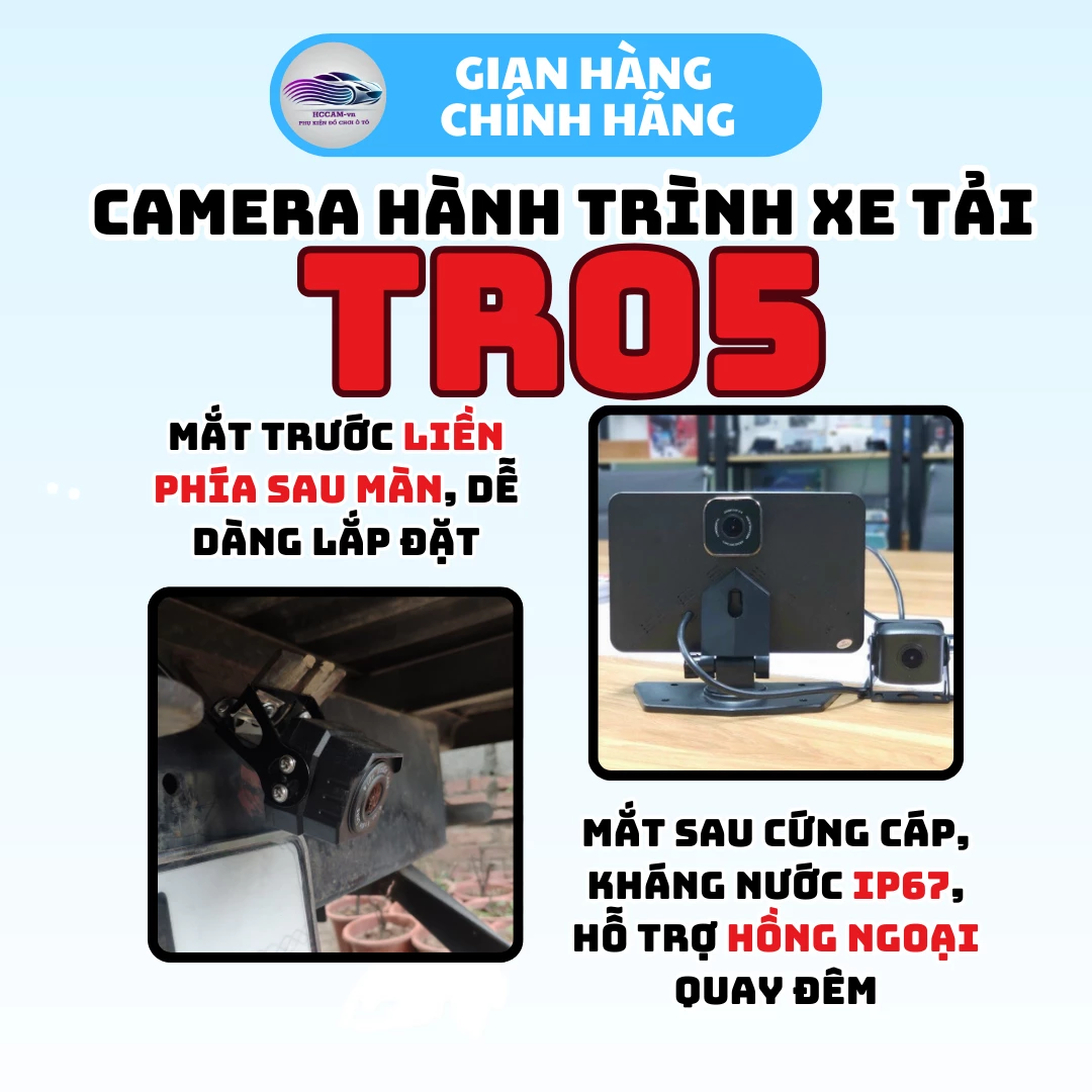 TR05-Camera hành trình kiêm màn hình hỗ trợ lùi xe tải, Ghi hình vòng lặp 2 mắt quay trước sau... 2