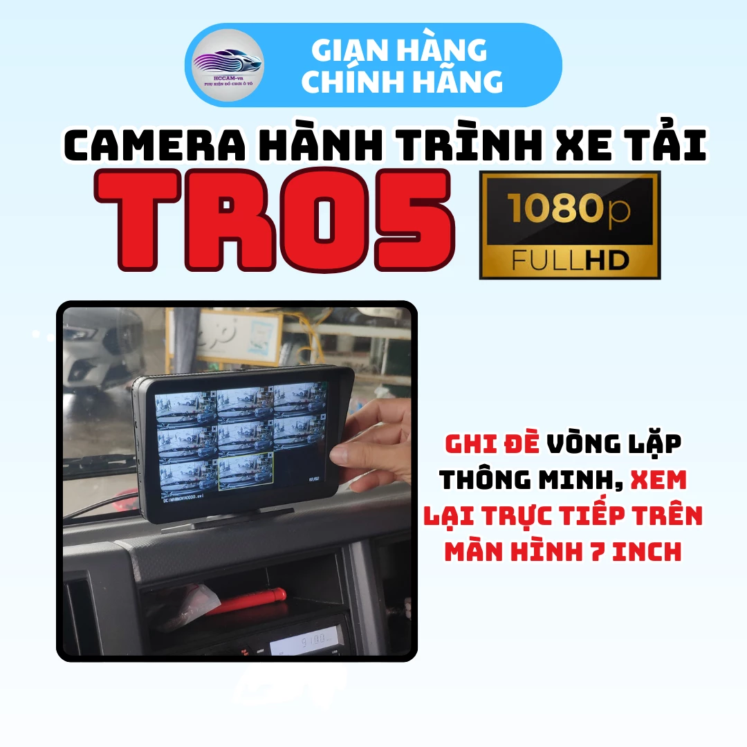 TR05-Camera hành trình kiêm màn hình hỗ trợ lùi xe tải, Ghi hình vòng lặp 2 mắt quay trước sau... 1