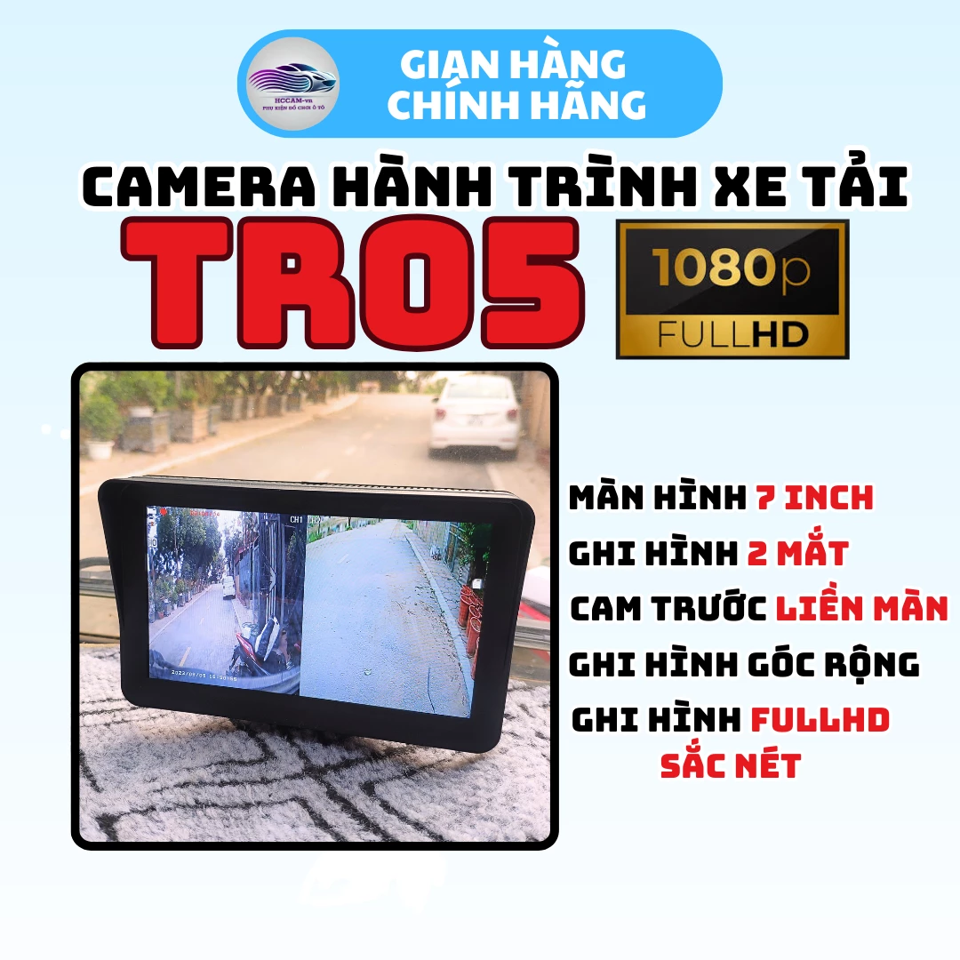 TR05-Camera hành trình kiêm màn hình hỗ trợ lùi xe tải, Ghi hình vòng lặp 2 mắt quay trước sau... 5