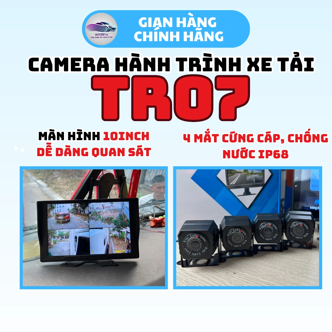 Camera hành trình TR07, 4 mắt camera sắc nét, chống nước IP68 giúp xóa điểm mù xe kích thước lớn. 3