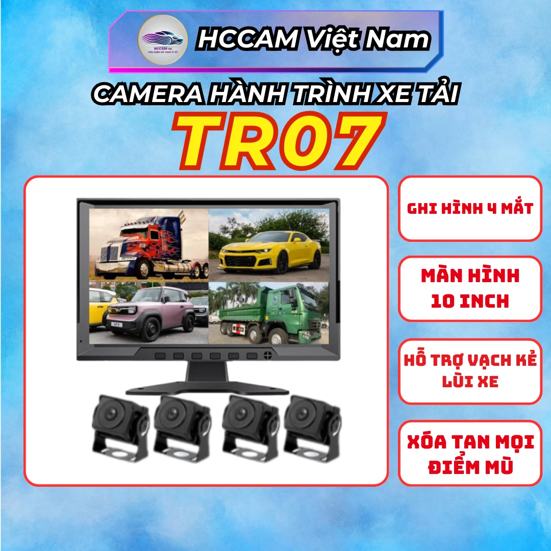 Camera hành trình TR07, 4 mắt camera sắc nét, chống nước IP68 giúp xóa điểm mù xe kích thước lớn.