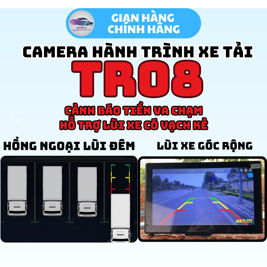 Camera xe tải 5 mắt cam TR08, hỗ trợ vạch kẻ lùi, góc cam rộng, 4k sắc nét, cảm biến va chạm, nghe nhạc USB 6