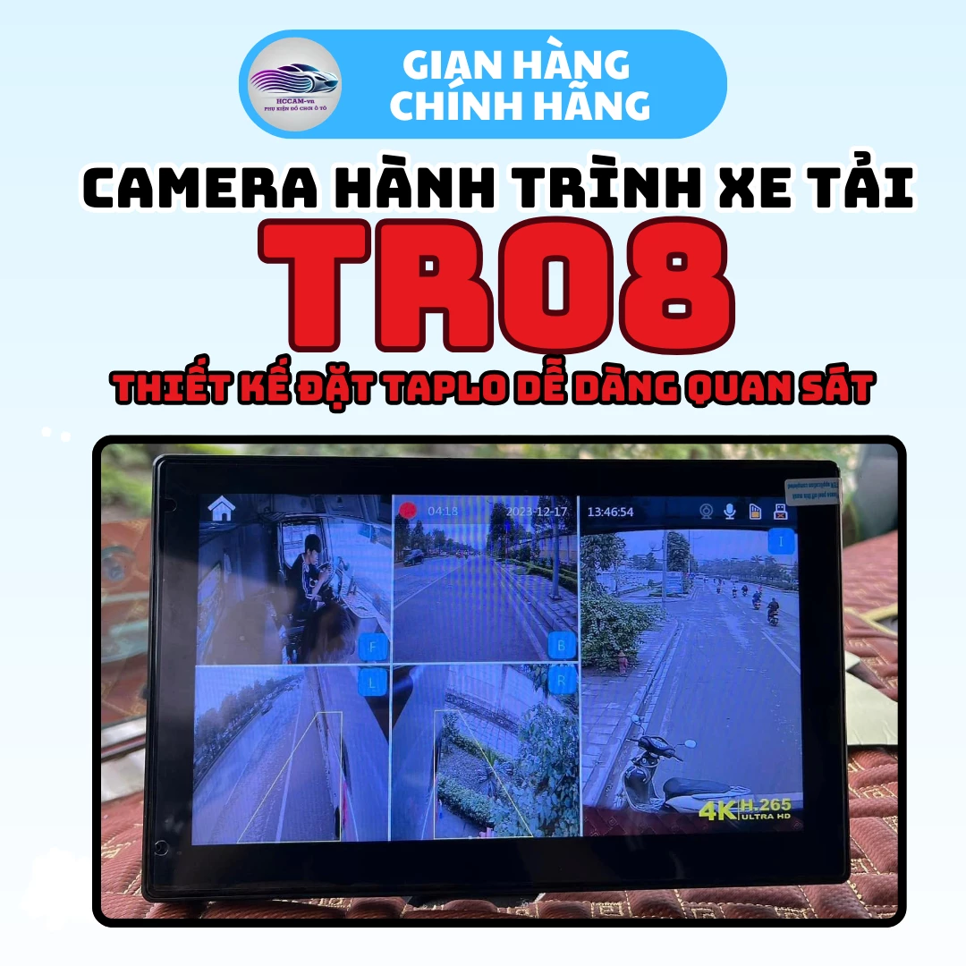 Camera xe tải 5 mắt cam TR08, hỗ trợ vạch kẻ lùi, góc cam rộng, 4k sắc nét, cảm biến va chạm, nghe nhạc USB 5