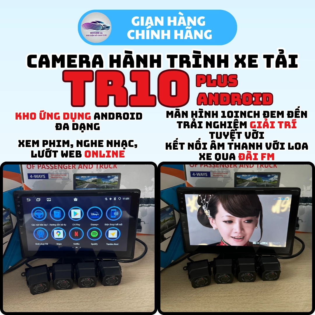 Camera hành trình xe tải TR10 Plus, ghi hình 4 mắt với màn cảm ứng 10inch, xem phim, nghe nhạc, hỗ trợ vạch kẻ lùi xe 2