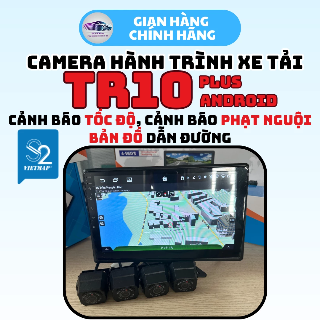 Camera hành trình xe tải TR10 Plus, ghi hình 4 mắt với màn cảm ứng 10inch, xem phim, nghe nhạc, hỗ trợ vạch kẻ lùi xe 7