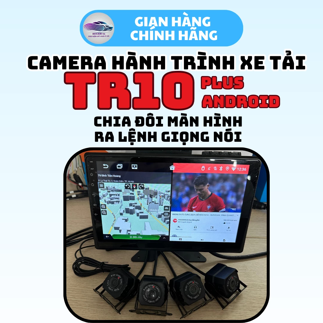 Camera hành trình xe tải TR10 Plus, ghi hình 4 mắt với màn cảm ứng 10inch, xem phim, nghe nhạc, hỗ trợ vạch kẻ lùi xe 8