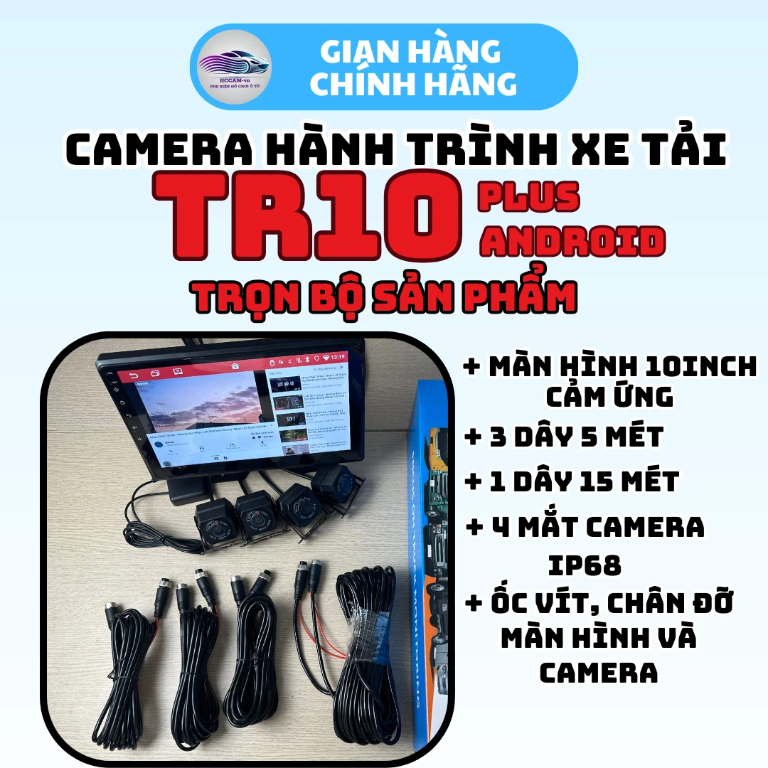 Camera hành trình xe tải TR10 Plus, ghi hình 4 mắt với màn cảm ứng 10inch, xem phim, nghe nhạc, hỗ trợ vạch kẻ lùi xe 9