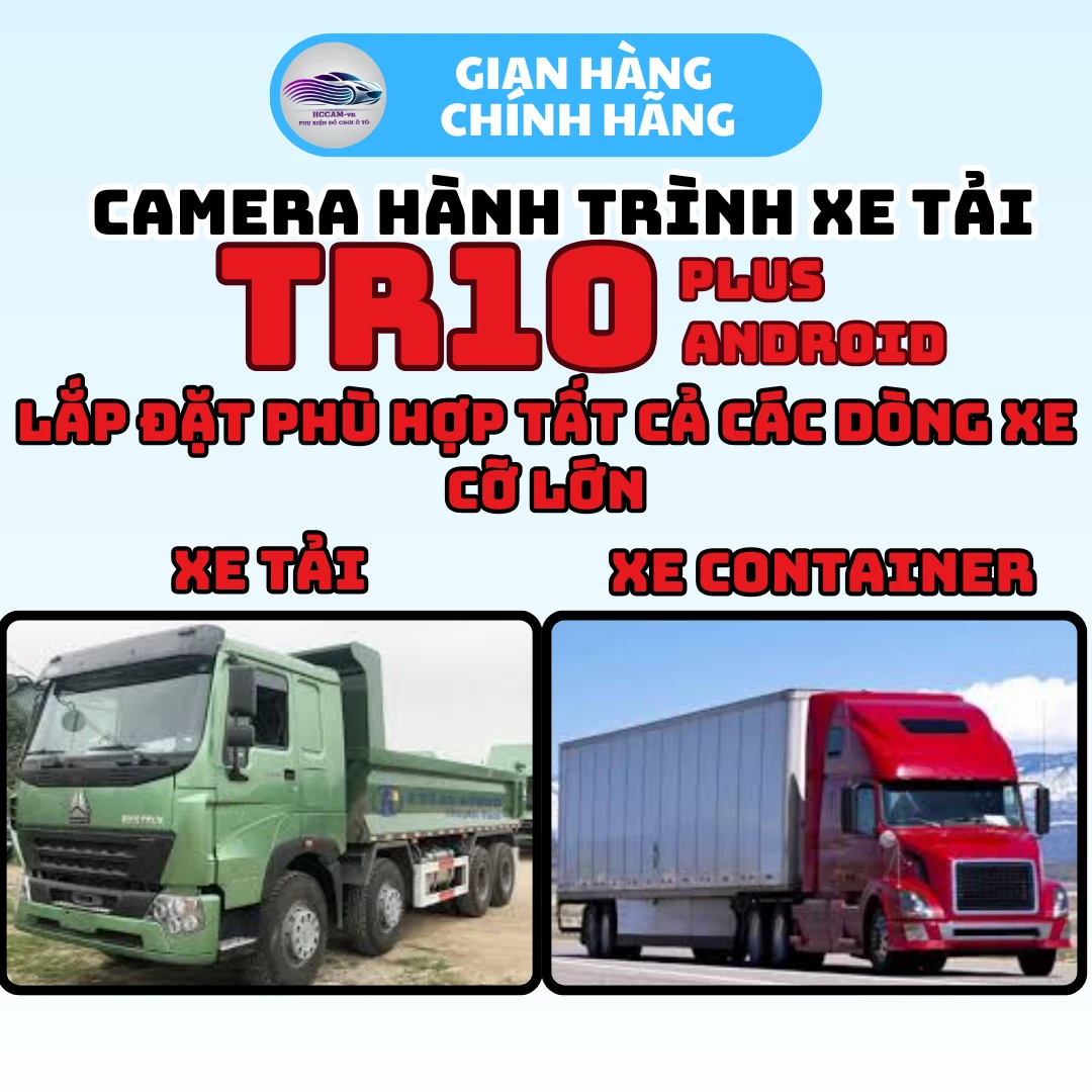 Camera hành trình xe tải TR10 Plus, ghi hình 4 mắt với màn cảm ứng 10inch, xem phim, nghe nhạc, hỗ trợ vạch kẻ lùi xe 10