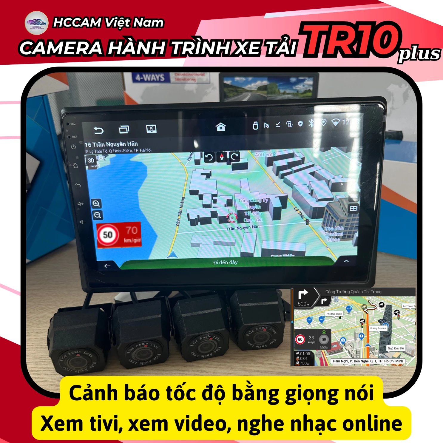 Camera hành trình xe tải TR10 Plus, ghi hình 4 mắt với màn cảm ứng 10inch, xem phim, nghe nhạc, hỗ trợ vạch kẻ lùi xe 2