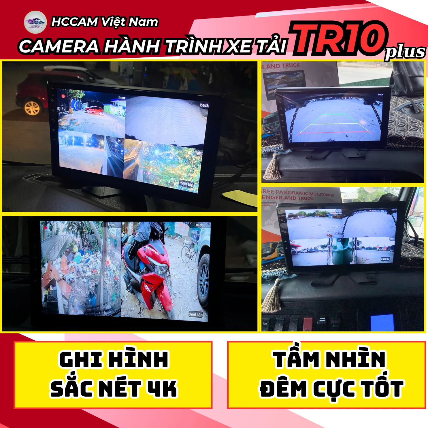 Camera hành trình xe tải TR10 Plus, ghi hình 4 mắt với màn cảm ứng 10inch, xem phim, nghe nhạc, hỗ trợ vạch kẻ lùi xe 5
