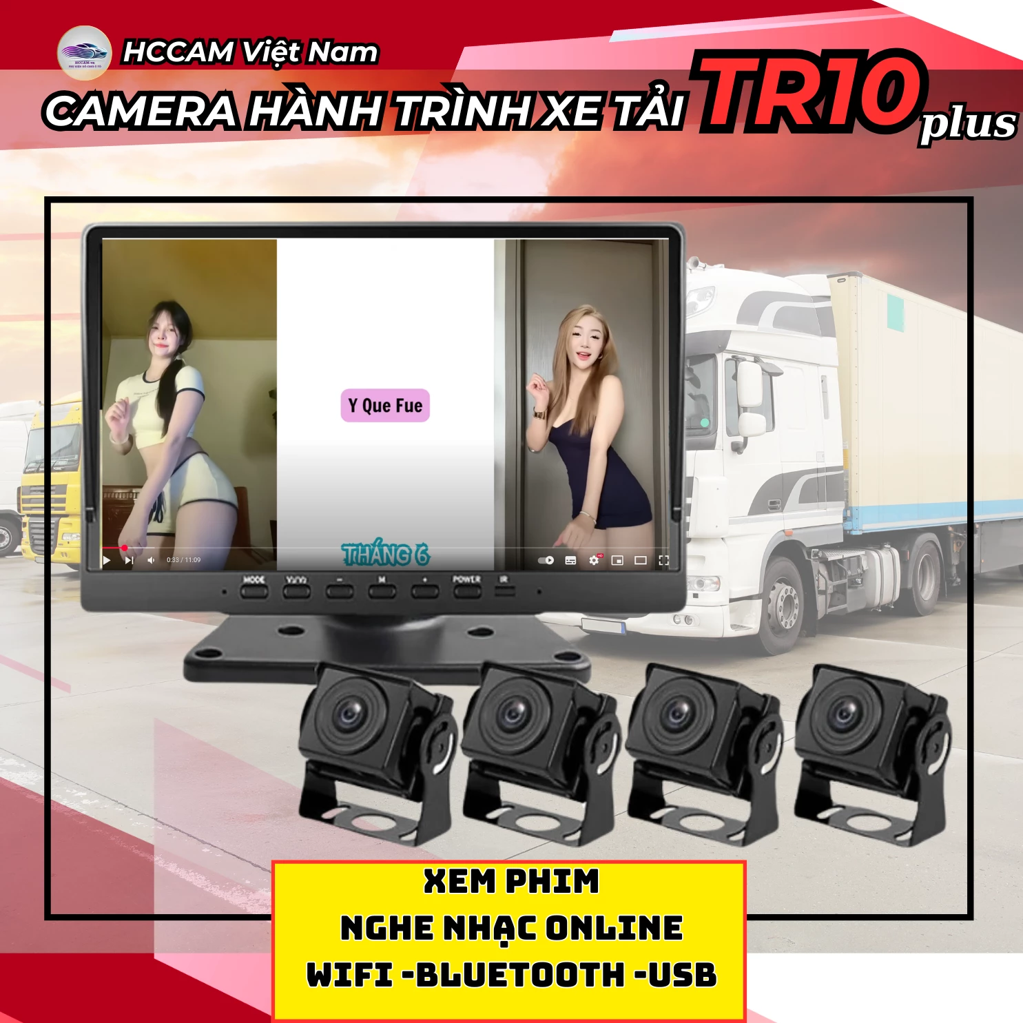 Camera hành trình xe tải TR10 Plus, ghi hình 4 mắt với màn cảm ứng 10inch, xem phim, nghe nhạc, hỗ trợ vạch kẻ lùi xe 6